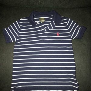 Used blue and white stripe 3T toddler Ralph Lauren polo shirt sleeve shirt.